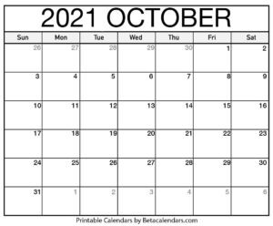 October 2021 Calendar Printable