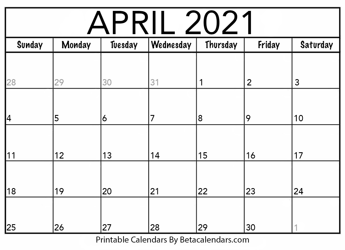 Free Printable April 2021 Calendar