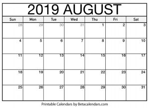 Printable August 2019 Calendar