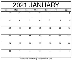 Printable January 2021 Calendar