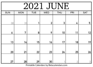 Printable June 2021 Calendar