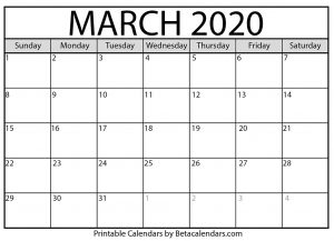 Printable March 2020 Calendar