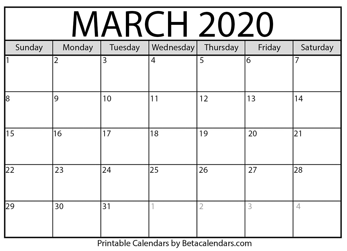 Printable March 2020 Calendar Beta Calendars