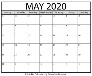 Printable May 2020 Calendar