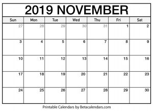 Printable November 2019 Calendar