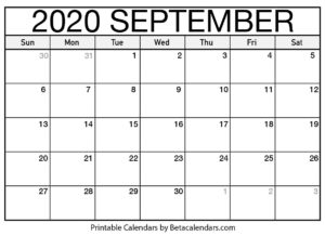 Printable September 2020 Calendar