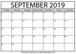 September 2019 Calendar