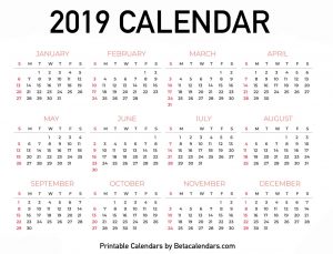 2019 Calendar PDF