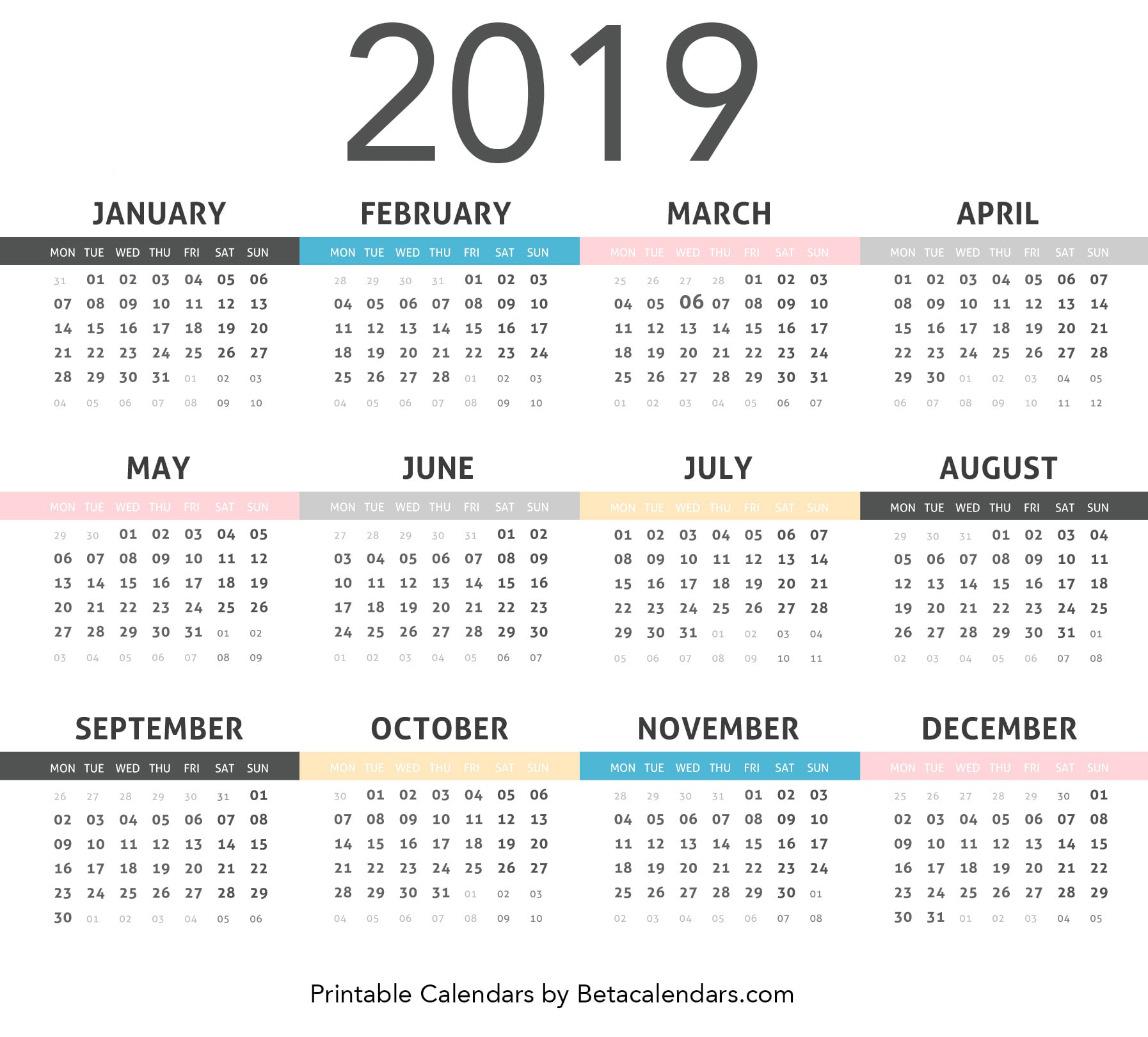 Printable Calendar 2019