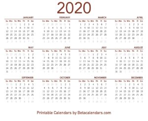 2020 Calendar