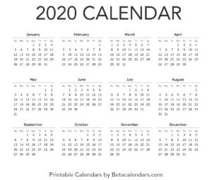 Printable 2020 Calendar