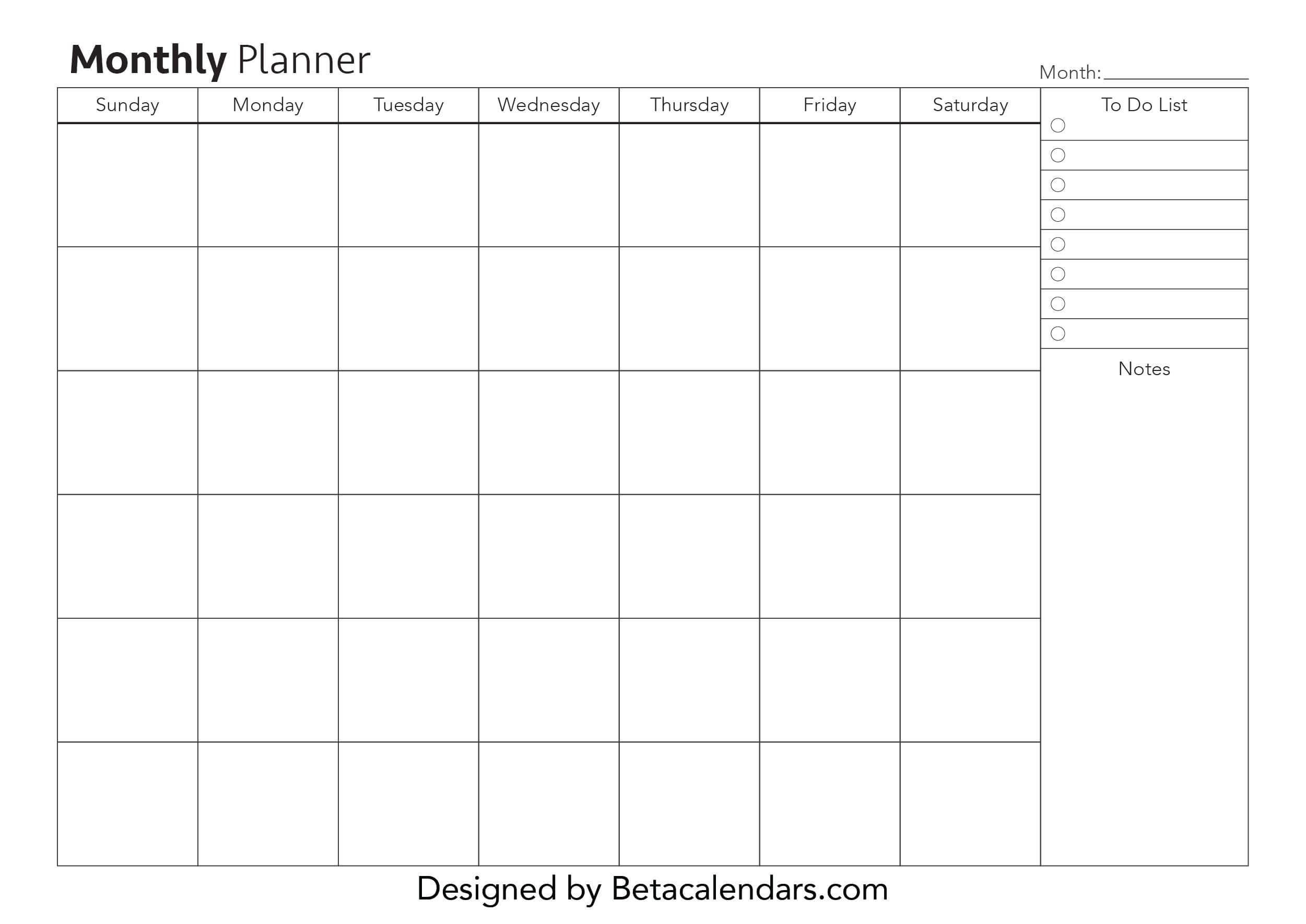 Free Printable Monthly Planner Templates Inside Month At A Glance Blank Calendar Template