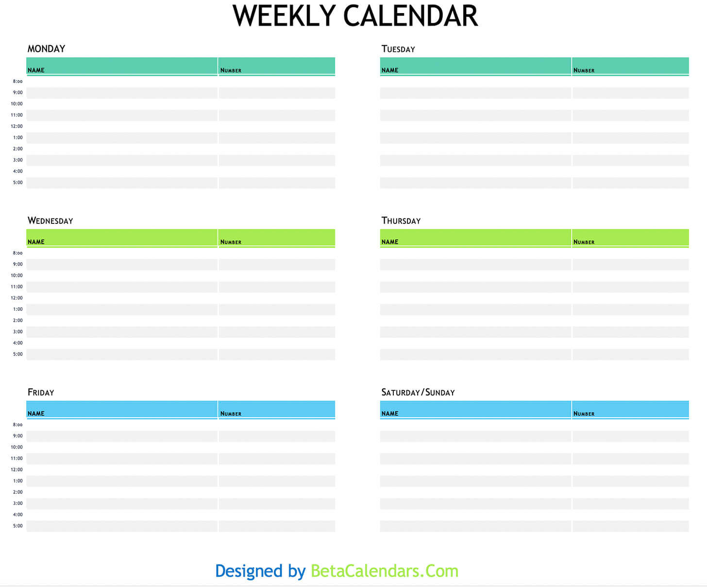 printable weekly calendar template free blank pdf weekly planner