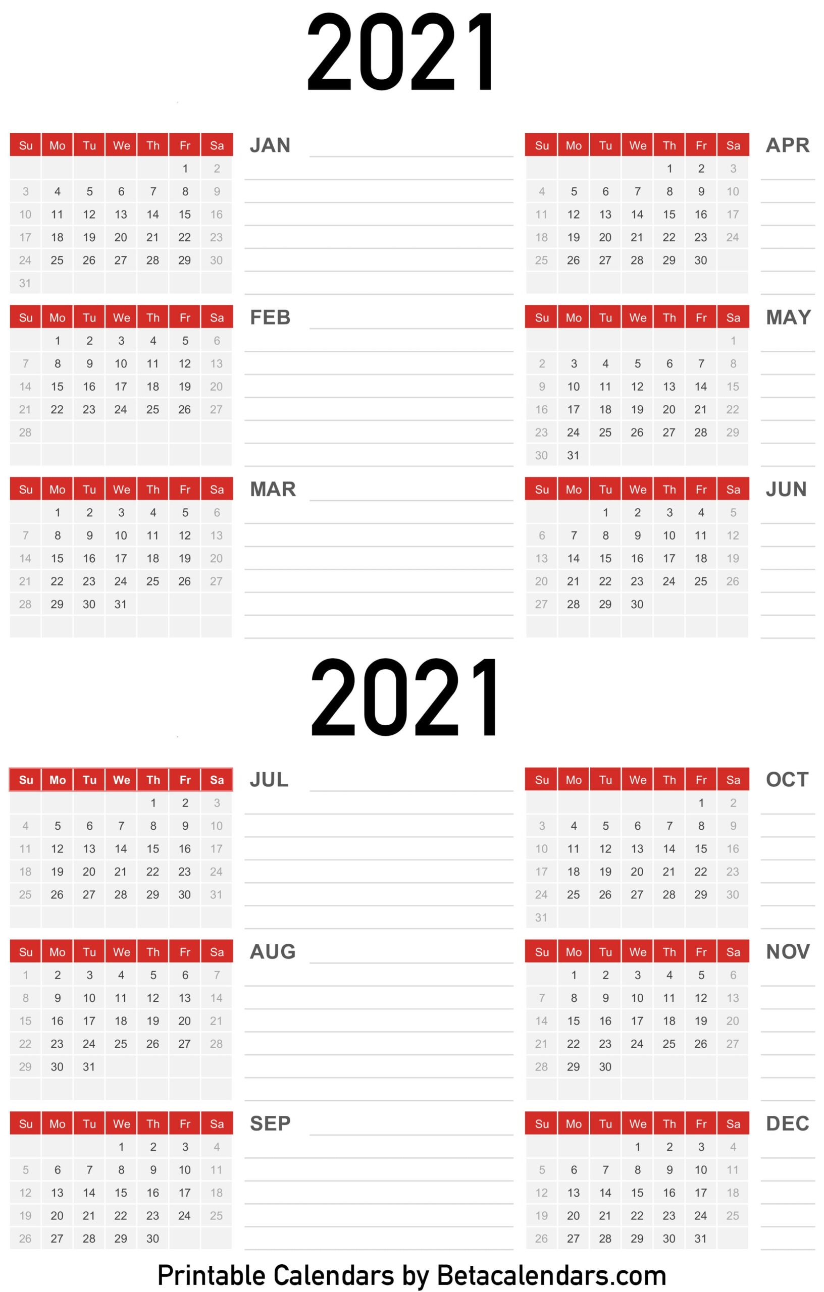 Calendar 2021 with notes