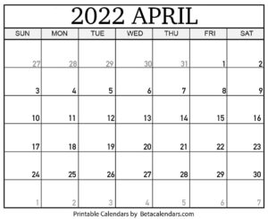 Blank April 2022 Calendar