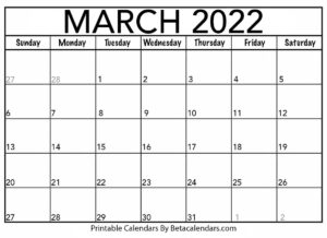 Blank March 2022 Calendar
