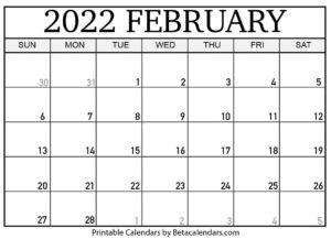 February 2022 Calendar Printable