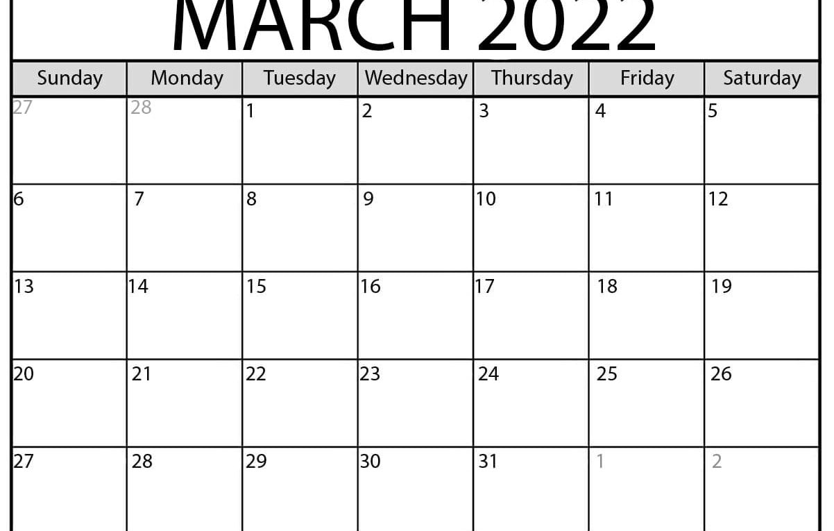 Calendar For March And April 2022