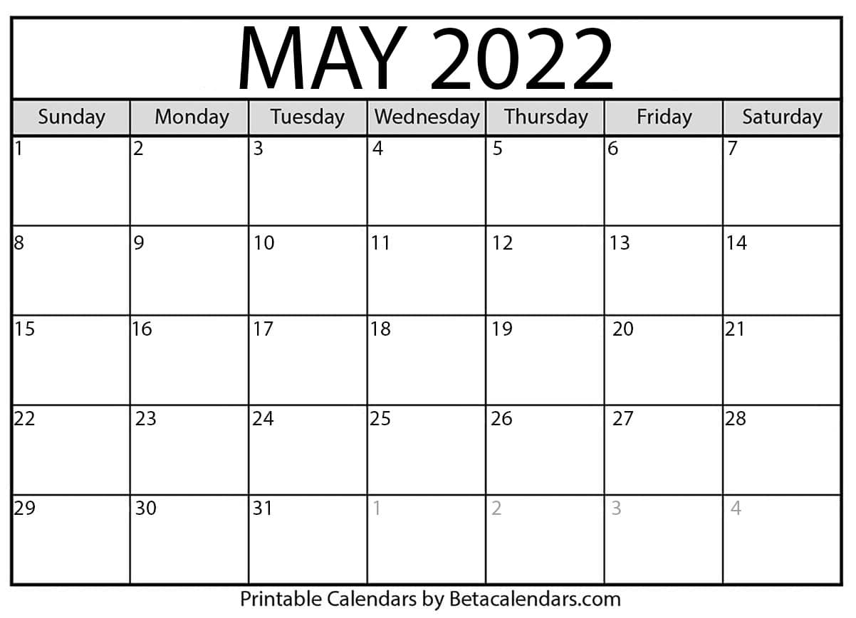 May 2022 Printable Calendar Pdf Free Printable May 2022 Calendar