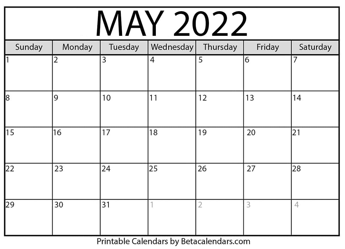 Free Printable May 2022 Calendar