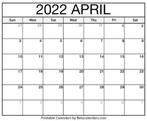 Printable April 2022 Calendar