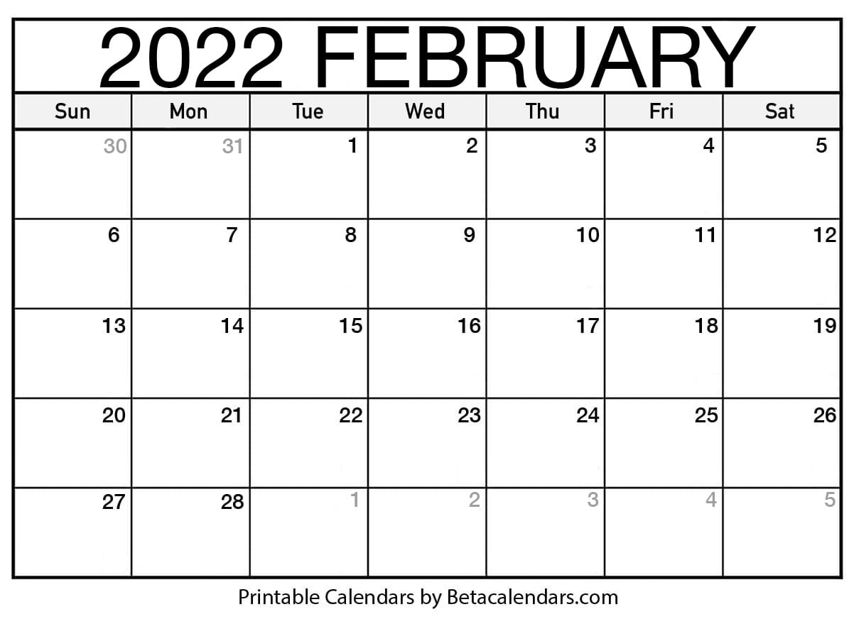 Printable February 2022 Calendar