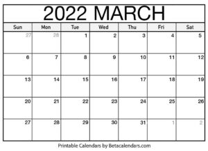 Printable March 2022 Calendar