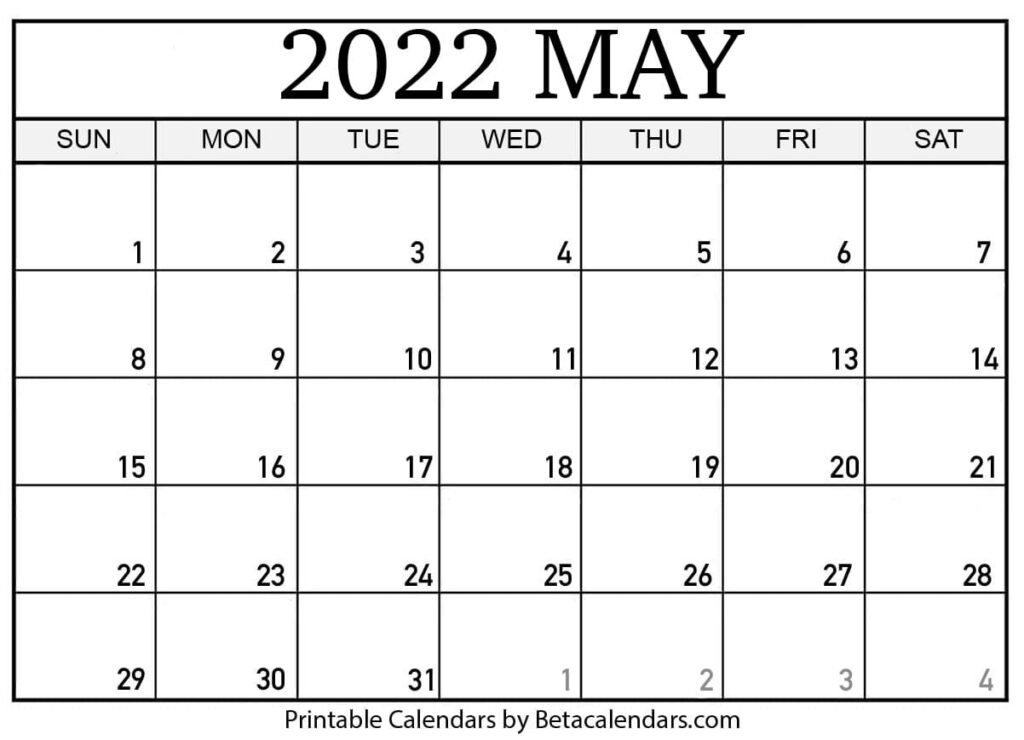 free printable may 2022 calendar