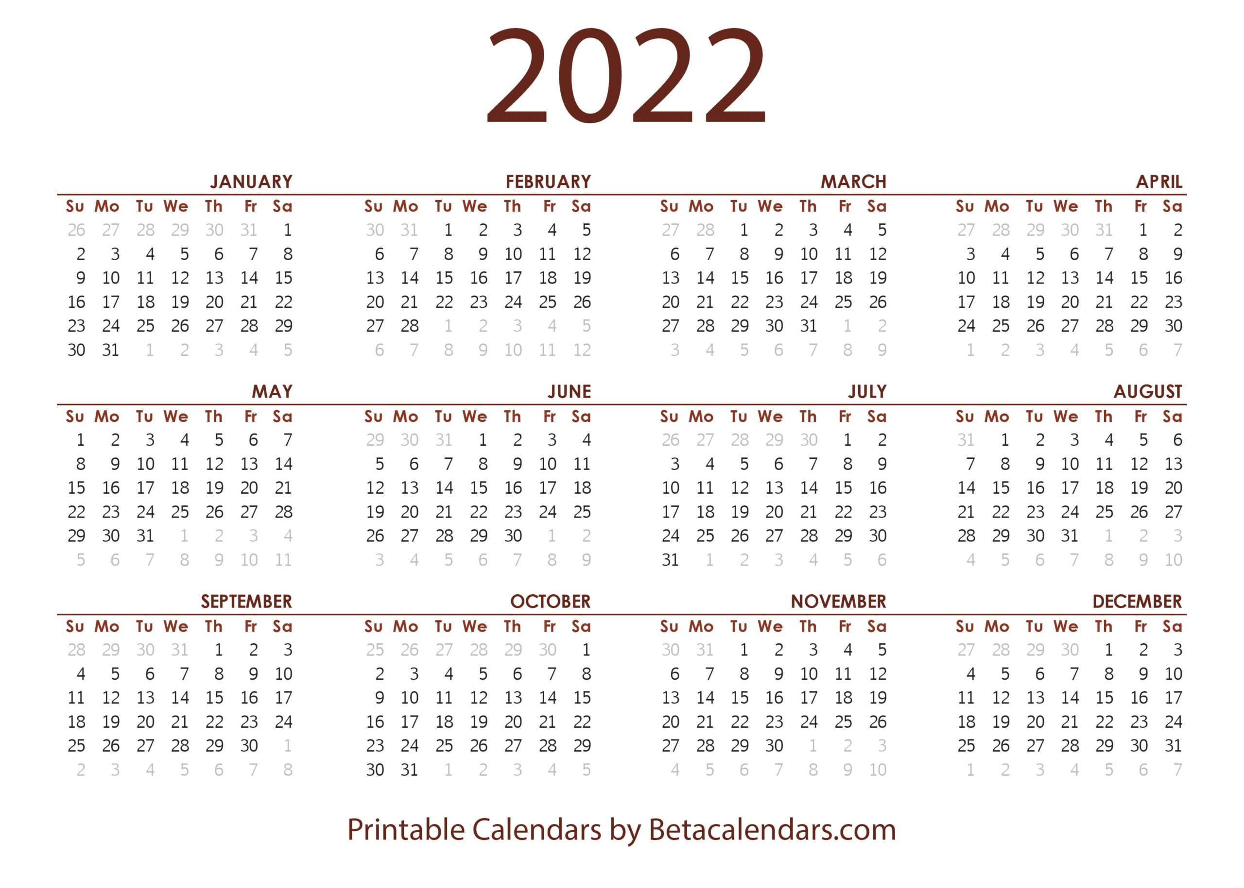  2022  Calendar  Beta Calendars 