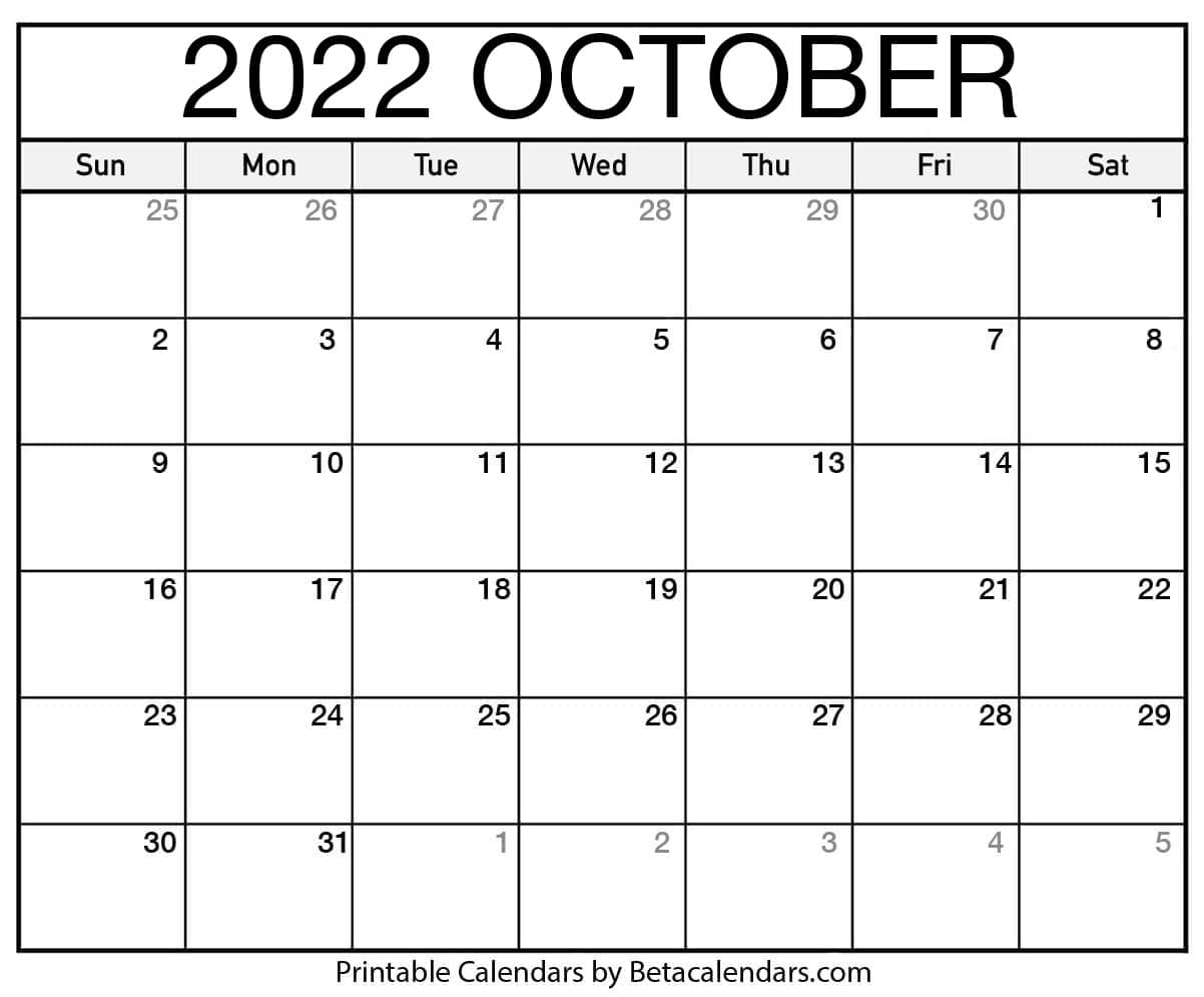 2022 October Calendar Printable