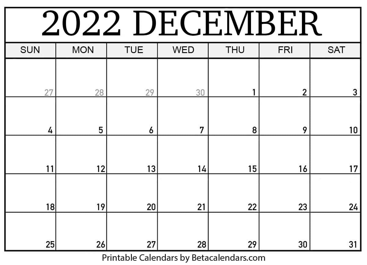 Printable Calendars December 2021 January 2022 Calendar.Free Printable December 2022 Calendar