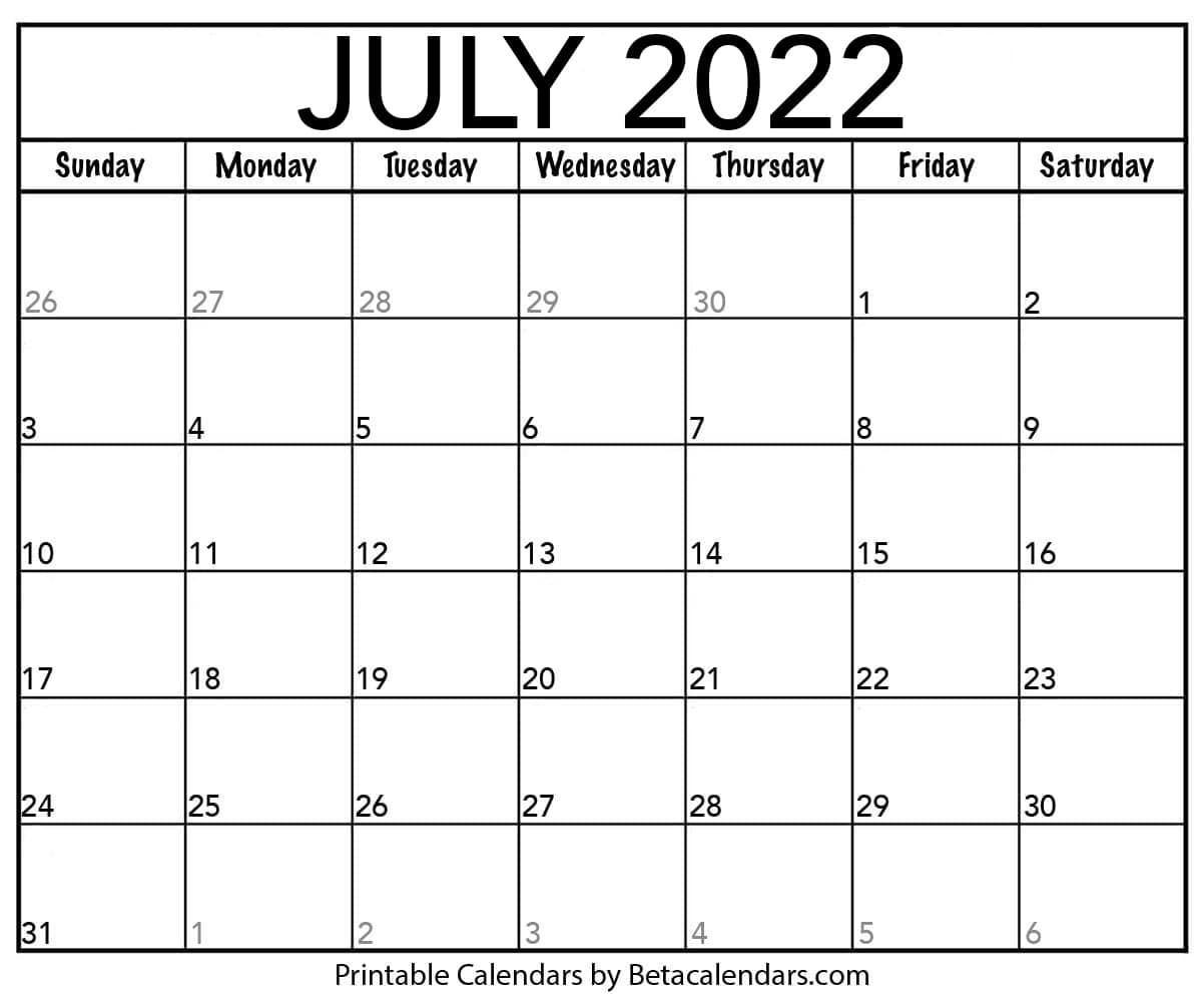 free printable july 2022 calendar