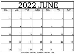 Blank June 2022 Calendar