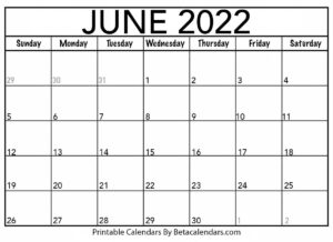 June 2022 Calendar Printable