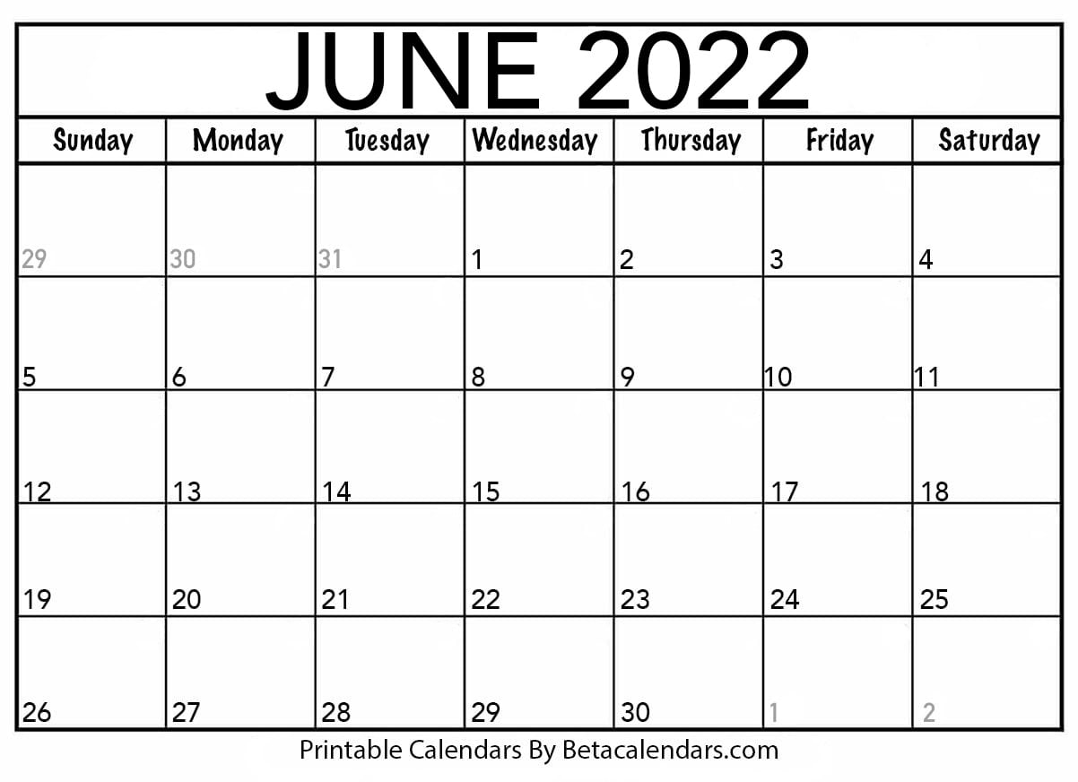 June 24 2022 Calendar Free Printable June 2022 Calendar
