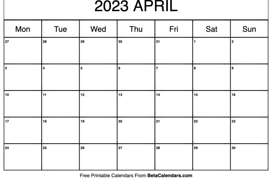April 2023 Calendar