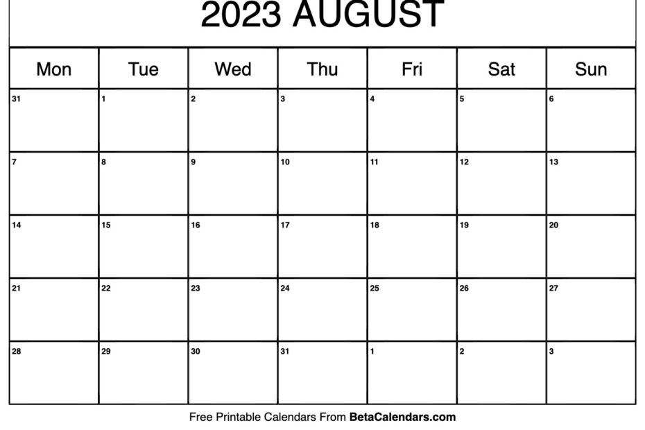 August 2023 Calendar
