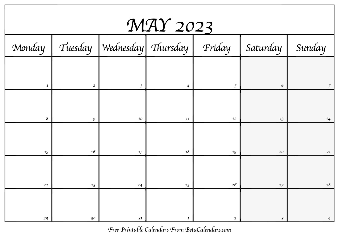 Blank May 2023 Calendar Template
