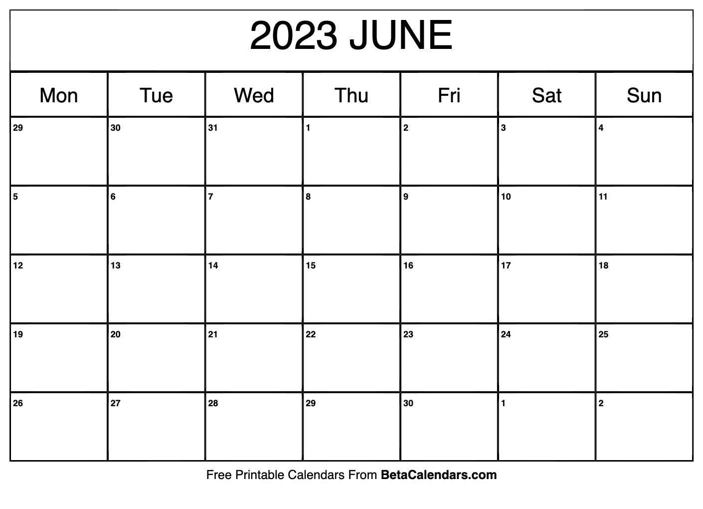 June 2023 Calendar