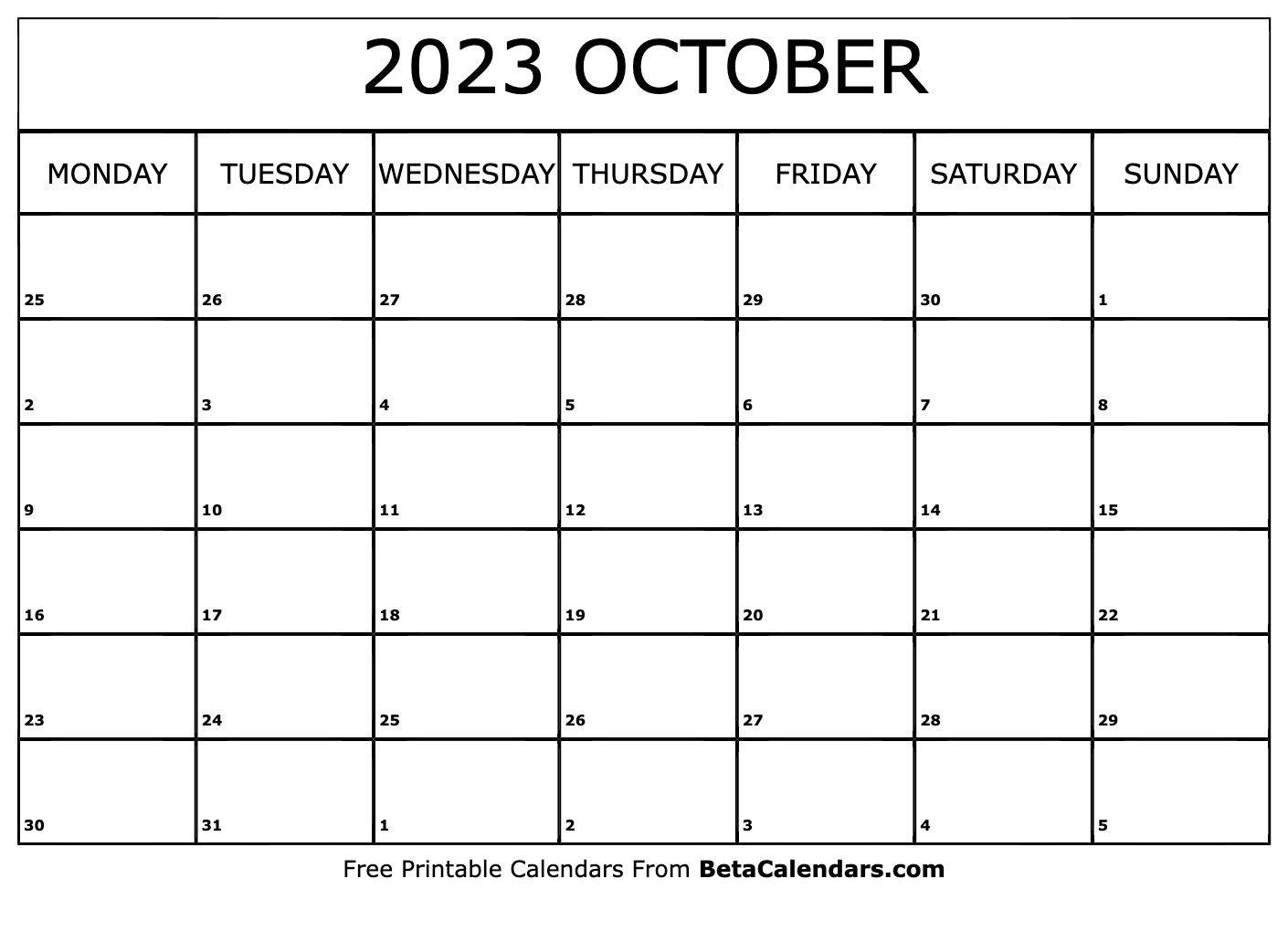 Printable October 2023 Calendar