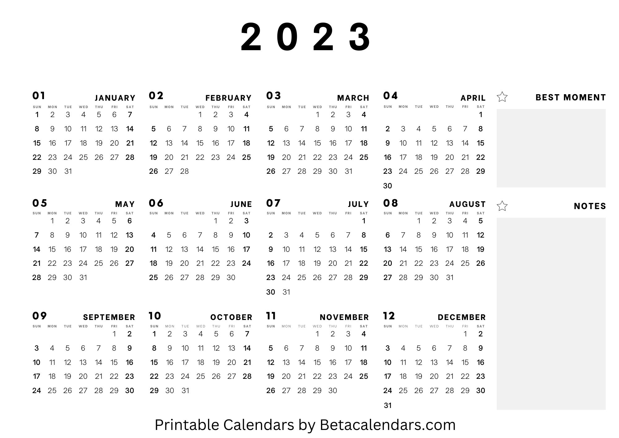 2023 calendar printable