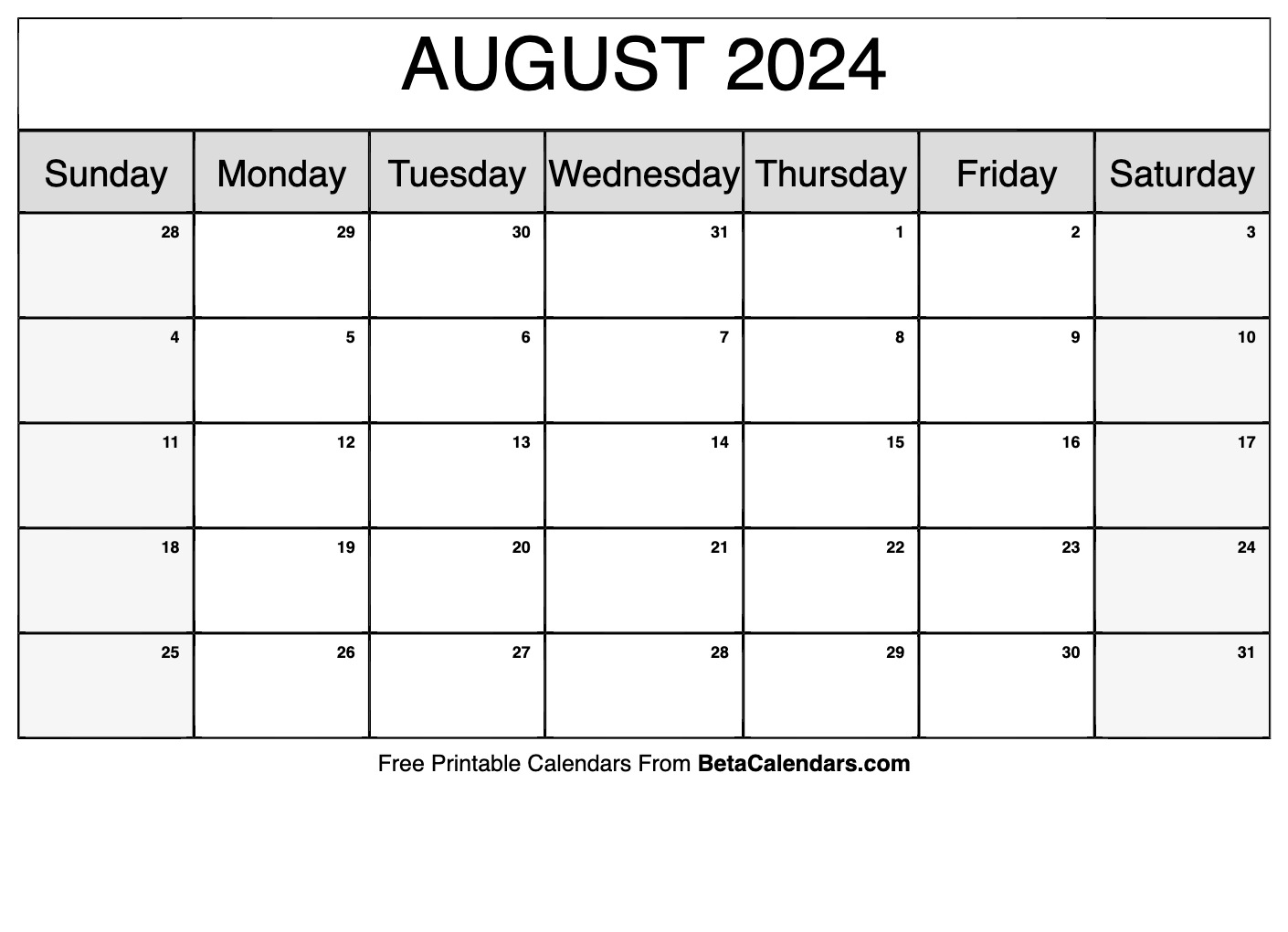 August 2024 Calendar Printable