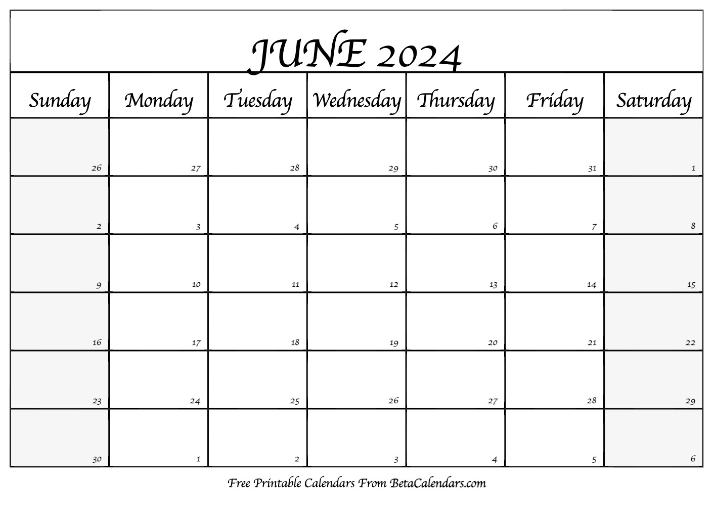 Blank June 2024 Calendar Template