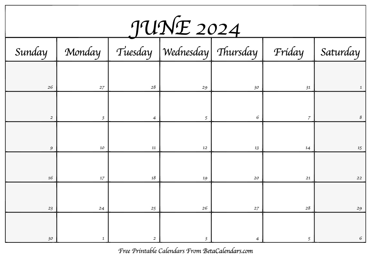 Calendar Template June 2025 Print Word Cameron Baker