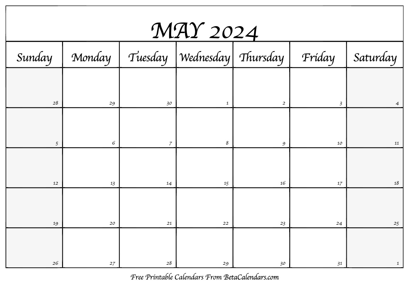 Free Printable May 2024 Calendar