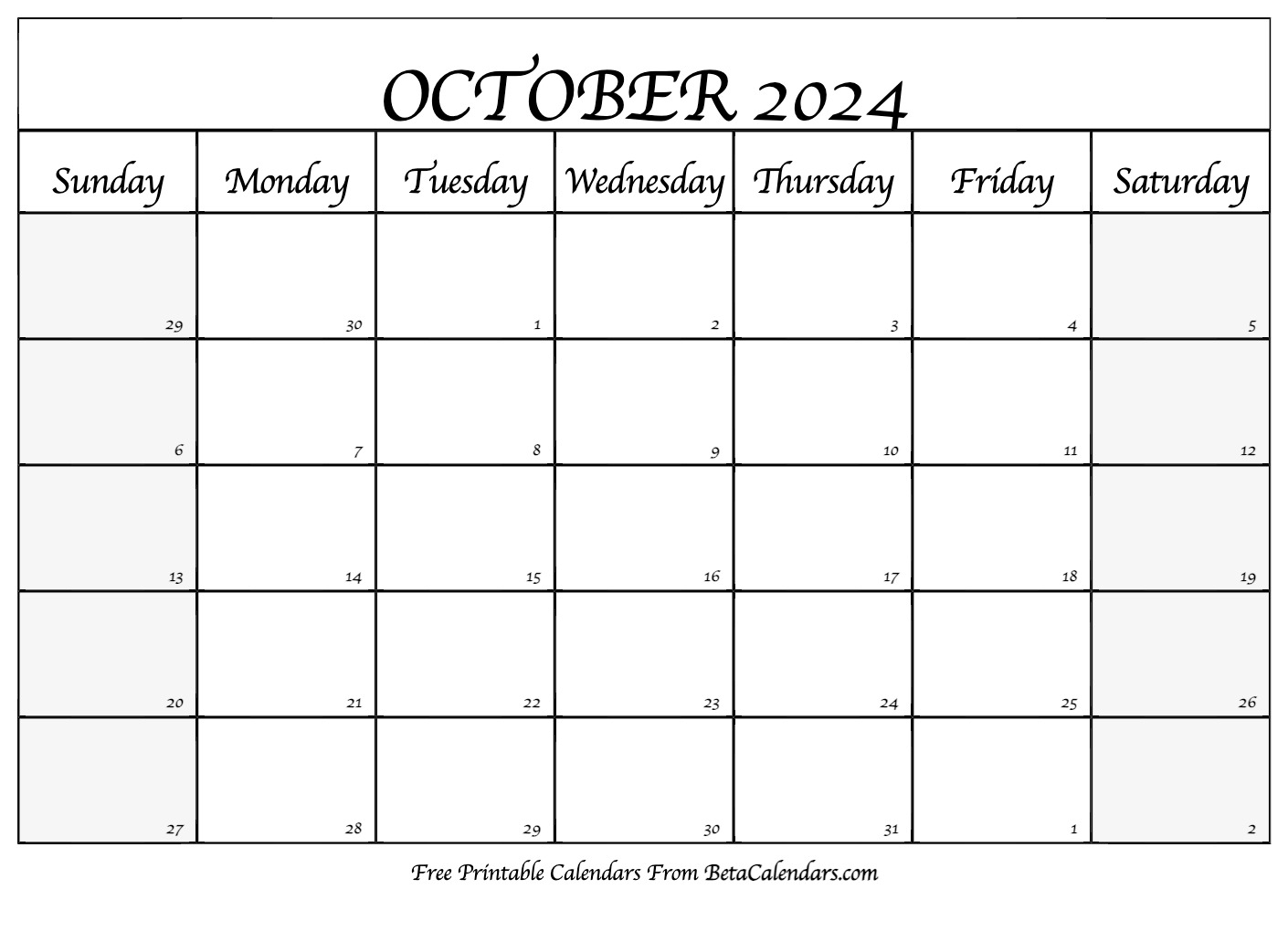 Blank October 2024 Calendar Template