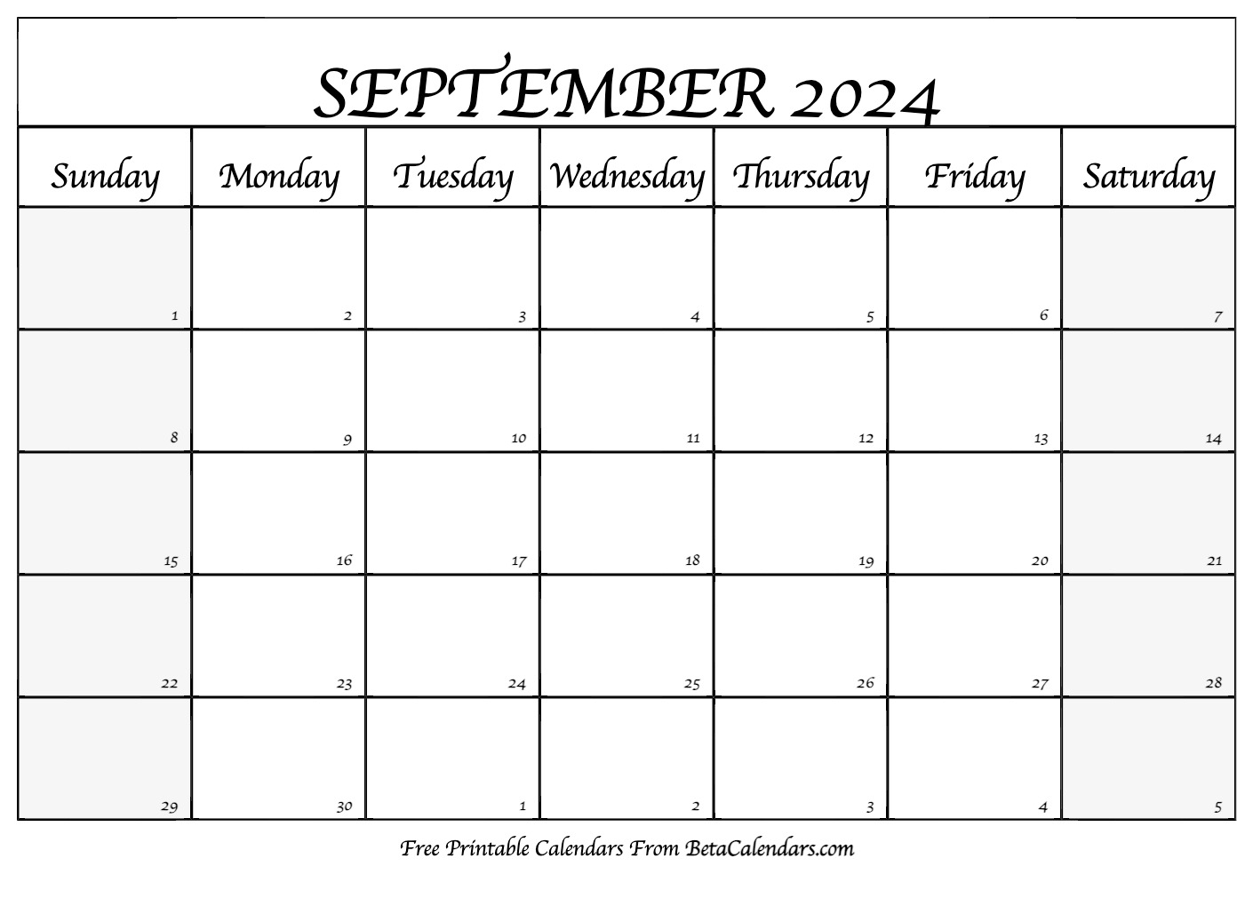 Blank September 2024 Calendar Template