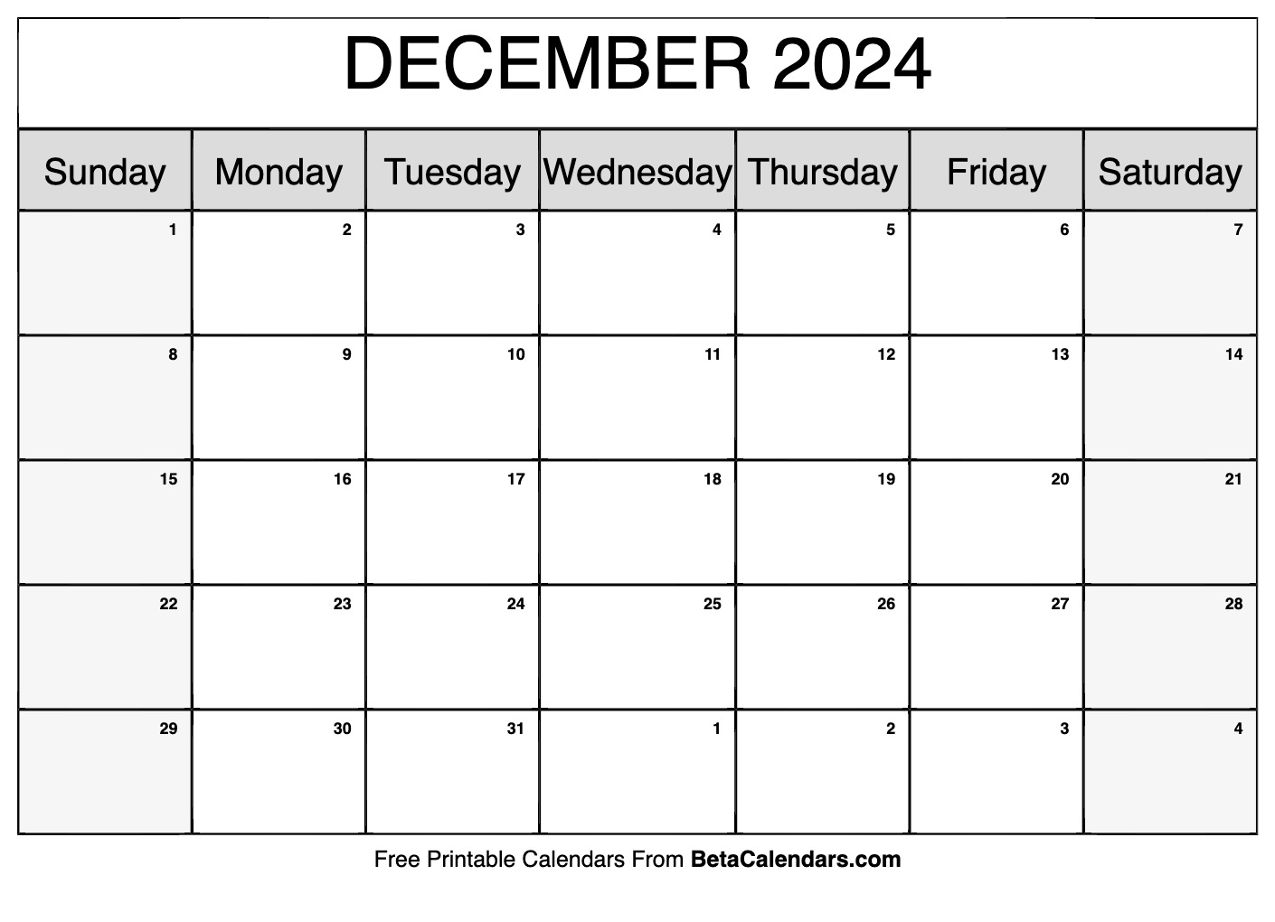 December 2024 Calendar Printable