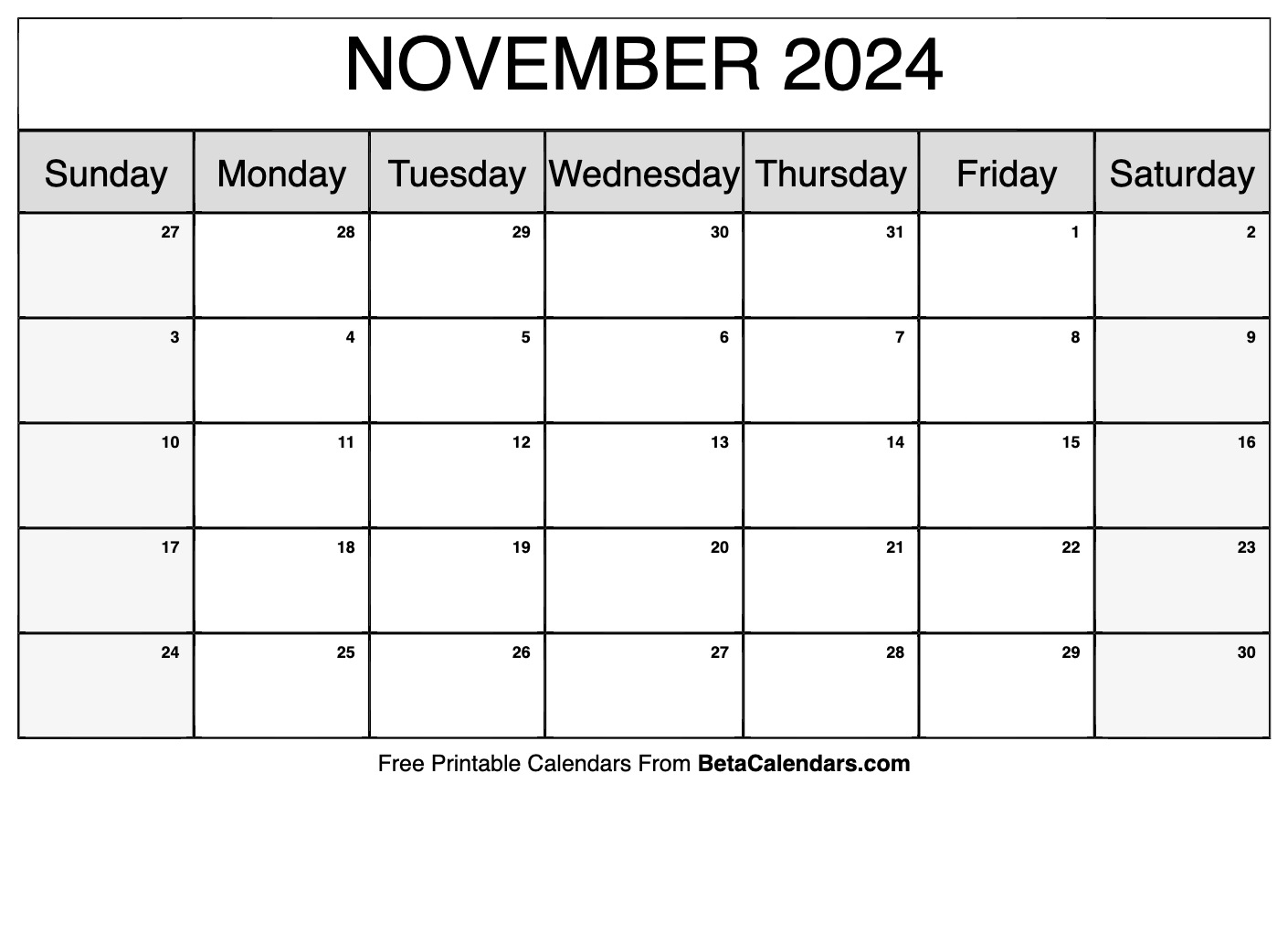 November 2024 Calendars (52 Free Printable PDFs)