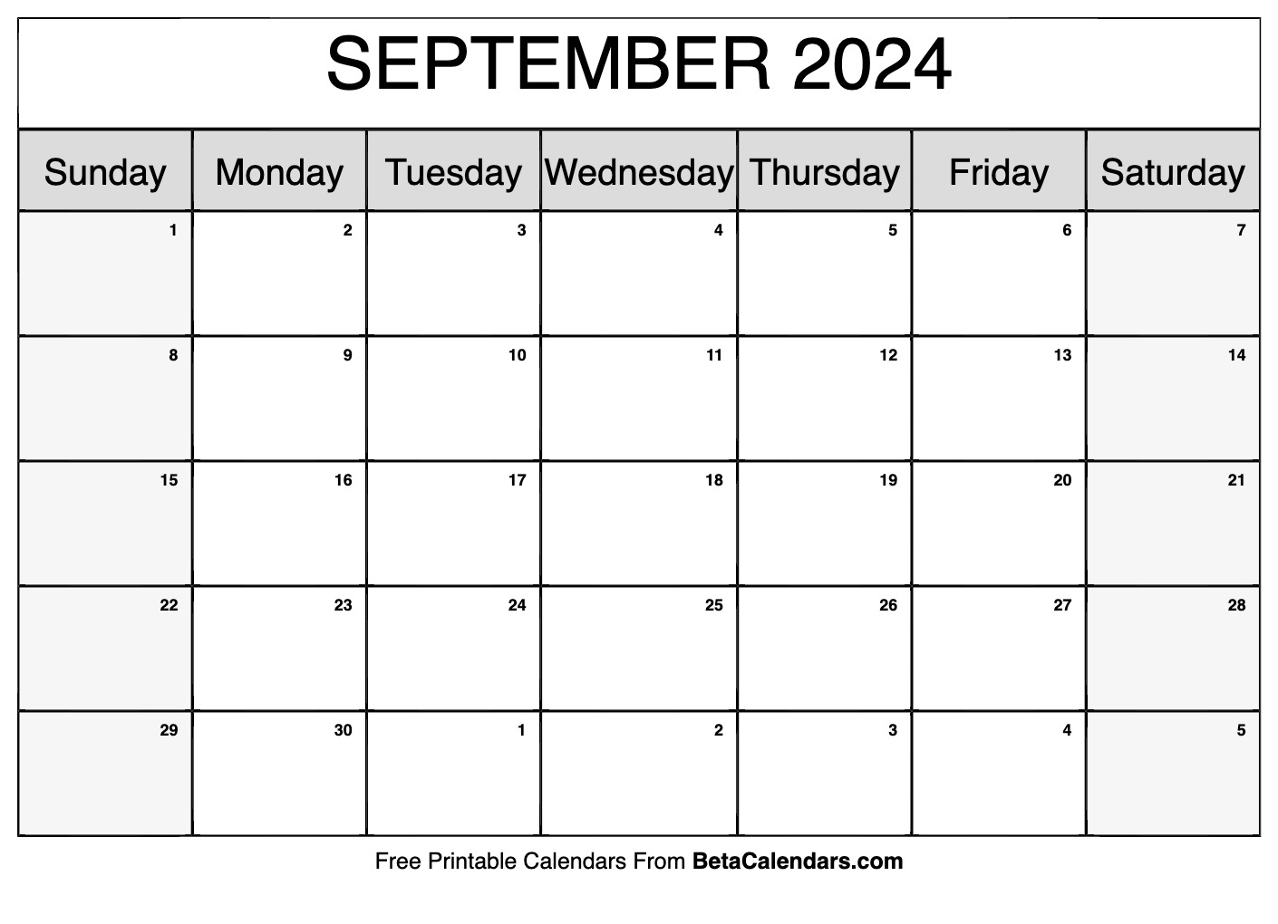 September 2024 Calendar Printable